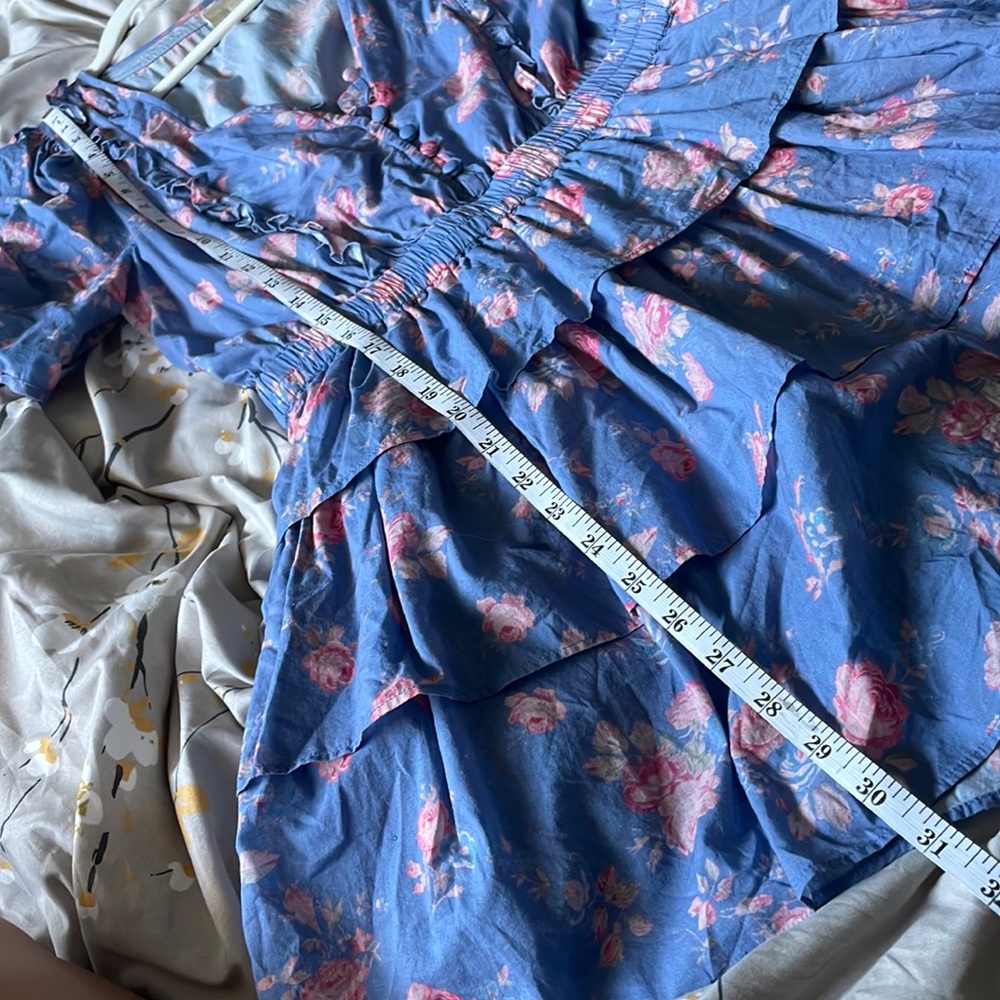 Loveshackfancy Roth Floral Tiered Ruffle Cotton Dress In Faded Denim - Picture 17 of 17